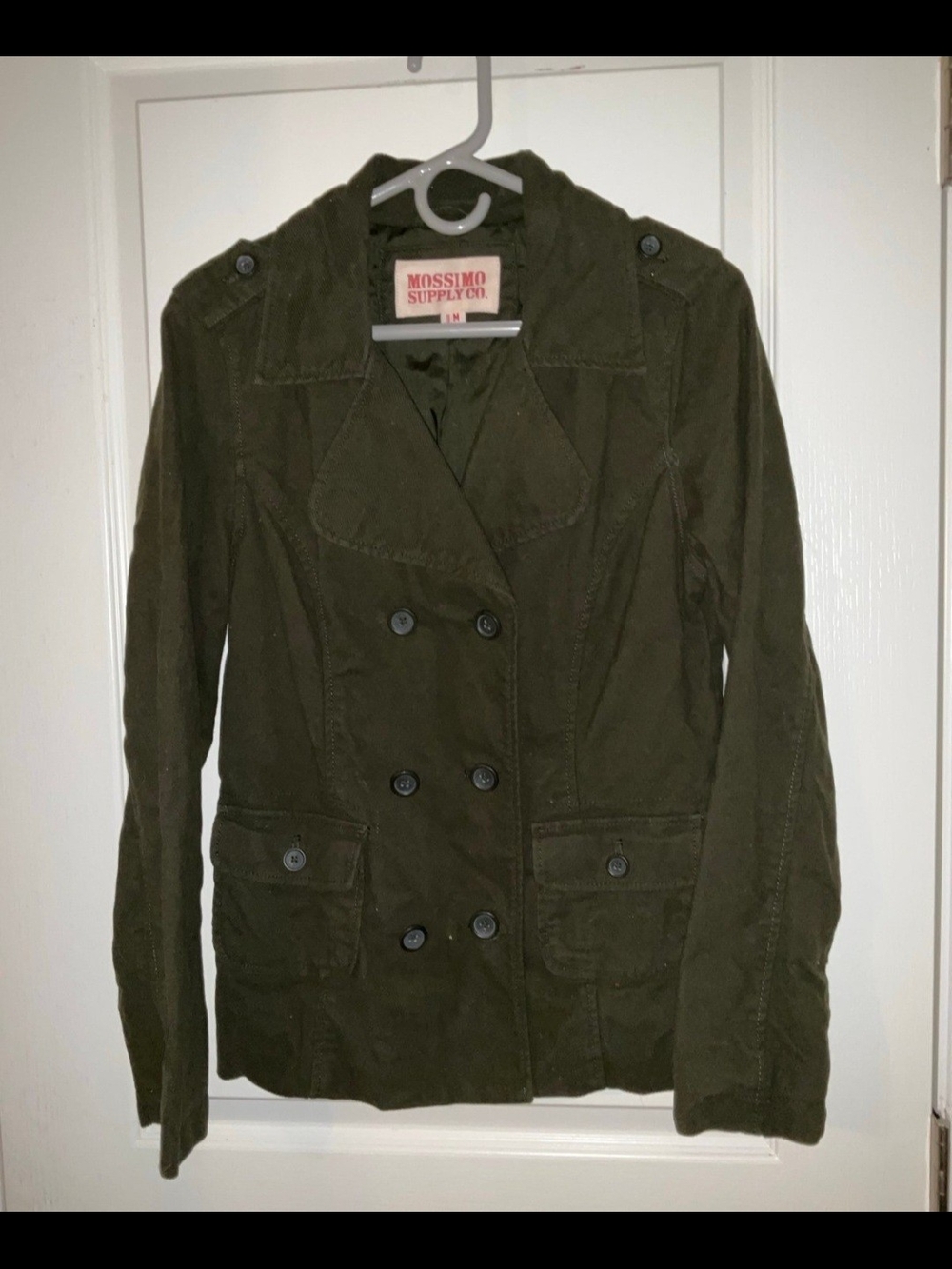 Mossimo Supply Co. Olive Green Double-Breasted Military Corduroy Peacoat